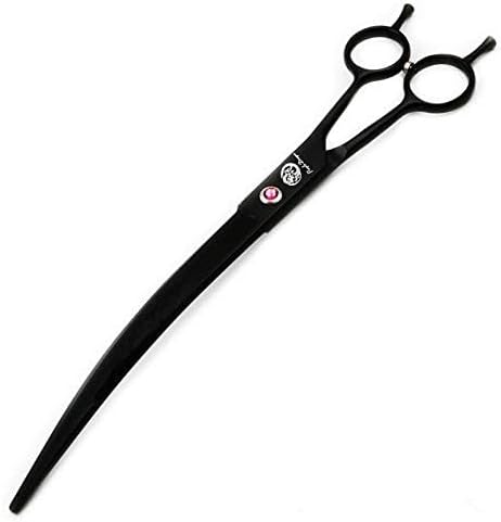 Purple Dragon 9.0 inch Twin Tails Downward Curved Blade Pet Grooming Scissors Dog Hair Cutting Shears with Bag for Professional Left Handed or Right Hand Pet Grooomer (Black Downward Curved)