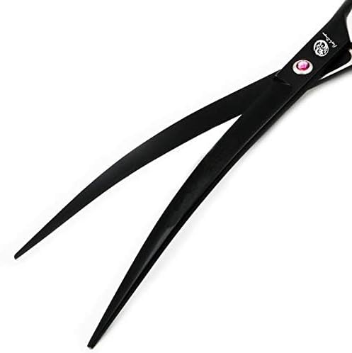 Purple Dragon 9.0 inch Twin Tails Downward Curved Blade Pet Grooming Scissors Dog Hair Cutting Shears with Bag for Professional Left Handed or Right Hand Pet Grooomer (Black Downward Curved)