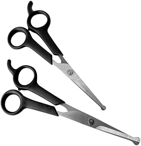 Dog Grooming Scissors, 2 Pack, Pet Scissors, Cuts Facial Hair and Body Fur, Stainless Steel with Safety Rounded Tips for a Painless, Smooth, and Clean Cut, Safe Dog Clippers for Grooming