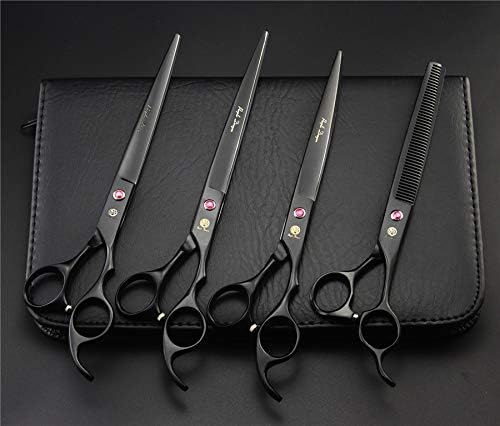 Purple Dragon 8.0 inch Black Professional Pet Grooming Scissors,Dog Straight Shear, Thinning/Blending Scissor & Curved Shear with Bag (Black)