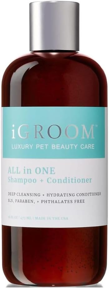 iGroom All-in-One Dog Shampoo + Conditioner, Luxury Pet Beauty Care, Deep Clean All Coat Types, Hydrate and Condition Coat, Made in The USA, 16 oz