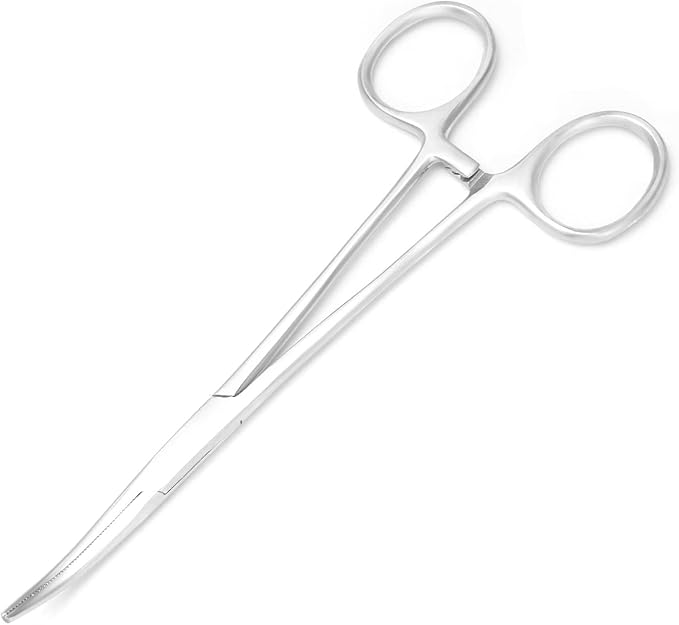 Professional Stainless Steel Pets Dogs Cats Hemostat Forceps Scissors Ear Hair Clamp Pulling Shears Plier Pet Dog Trimmer Accessories Straight Curved Silver (6.5 Inch Curved)