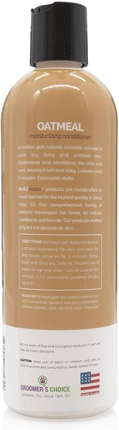 Bark2Basics Oatmeal Dog Conditioner, 16 oz - Natural Colloidal Oatmeal, Moisturizing, Relieves Dry Itchy Skin, Eliminates Static, Coconut Fragrance