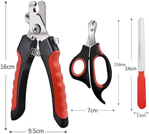 Pet Nail Clippers and Trimmers Set Safety Guard to Avoid Over Cutting Razor Sharp Blades Grooming Tool for All Small Large Dog Cat Red