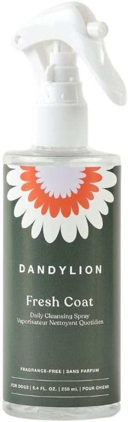 Dandylion Fresh Coat No Rinse Dog Shampoo | Waterless Daily Cleansing Spray for Clean & Fresh Coat | Gentle & Cruelty-Free Dry Shampoo for Dogs | Plant-Based, Fragrance Free & Vet Approved | 8.4 fl oz