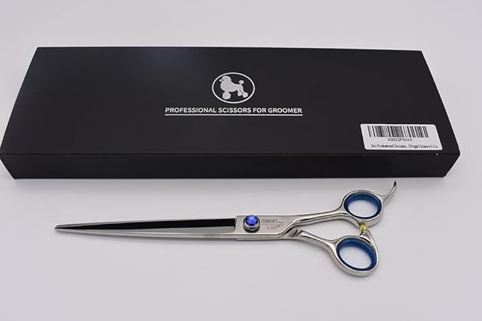 Professional Dog Shear Scissor Straight 8 Inch For Dogs Grooming Stainless Steel Japanese Process (8.0" Straight Blue Diamond)