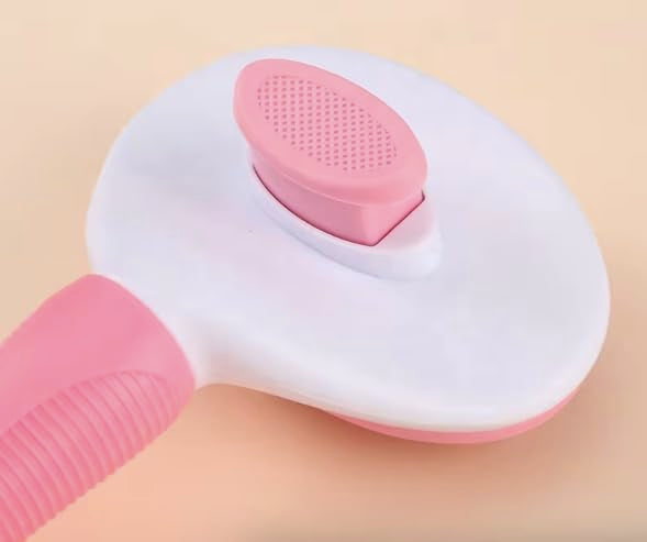 Pet Clean Hair Remover Button Stainless Steel Brushes Dogs Cat Slicker Self Cleaning Grooming Pet Comb Brush (pink)