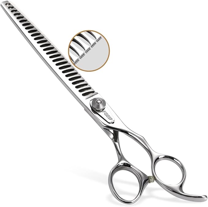 Professional Thinning Shears for Dogs with Micro Serrated Edge 8 inch Dog Grooming Scissors Long Chunkers Shears Japan 440C 70% Thinning Rate 26 Teeth(8in)