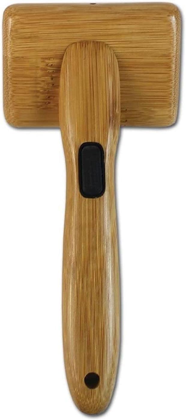 Alcott Bamboo Groom Slicker Brush with Stainless Steel Pins for Pets, Small,Black