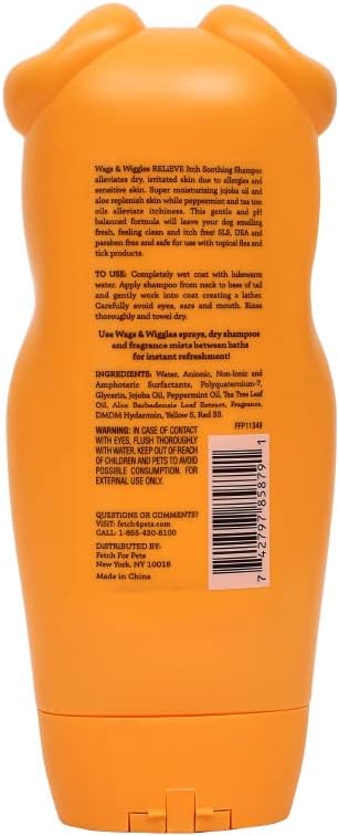 Wags & Wiggles Relieve Anti-Itch Dog Shampoo | Shampoo for All Dogs with Dry, Itchy, or Sensitive Skin | Fresh and Fruity Mango Scent Your Dog Will Love, 16 Ounces