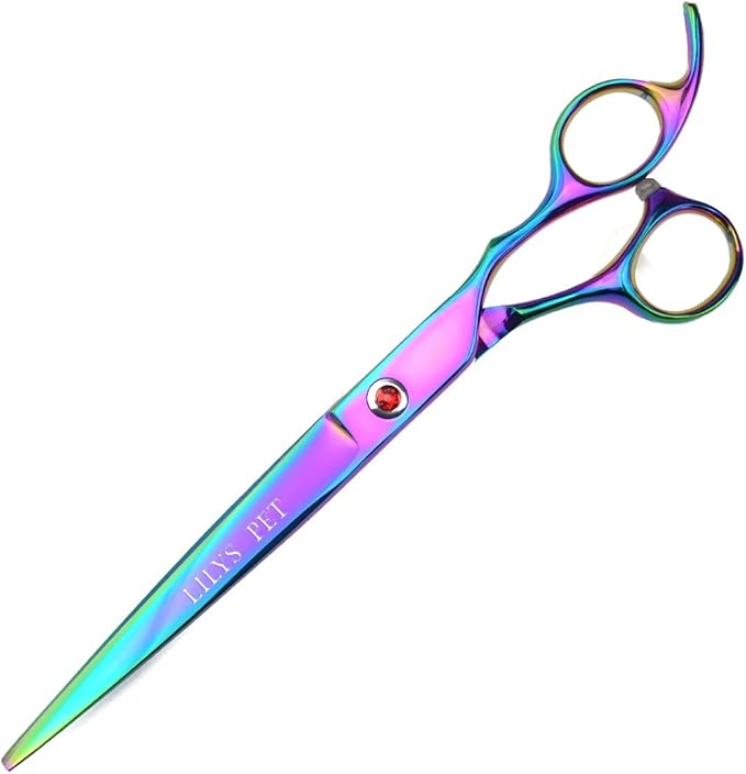 LILYS PET Professional PET Grooming Scissors Kit,Coated Titanium,Sharp and Strong Stainless Steel Blade for Dogs Cats Hair Cutting,3 Pieces of Scissors with a Comb and a Case (7.5 inches, Rainbow)