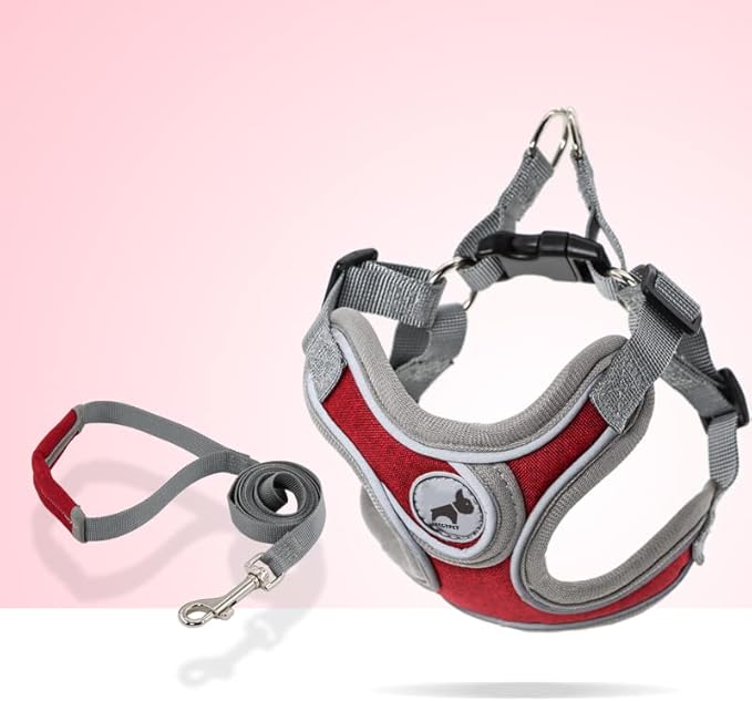 Dog Harness with Leash Set, No Pull Adjustable Step in Dog Collars Frenchie Harness Vest Harness for Small Medium Dogs Walking and Running(S, Red)