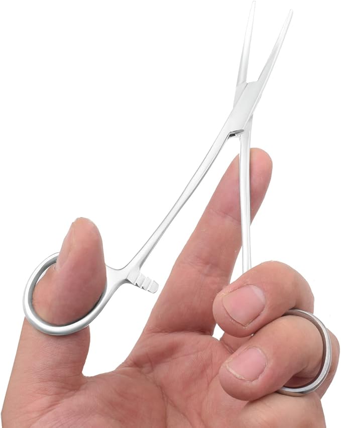 Professional Stainless Steel Pets Dogs Cats Hemostat Forceps Scissors Ear Hair Clamp Pulling Shears Plier Pet Dog Trimmer Accessories Straight Curved Silver (6.5 Inch Curved)