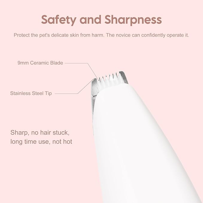 Dog Clippers for Grooming, Dog Paw Trimmer, Pet Paw Trimmer, Mini Trimmer for Dogs, Rechargeable, Low Noise for Trimming Dog Cat Hair Around Paws, Eyes, Ears, Face, Rump (White)