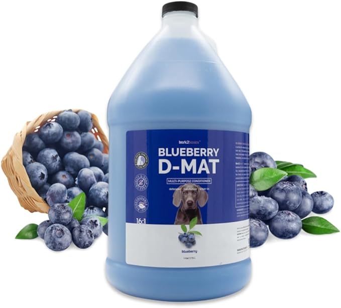 Bark2Basics Blueberry D-Mat Dog Conditioner, 1 Gallon | All Natural Ingredients, Multi-Purpose, Static Eliminating, Loosens Tough Mats and Tangles, Aids in Deshedding