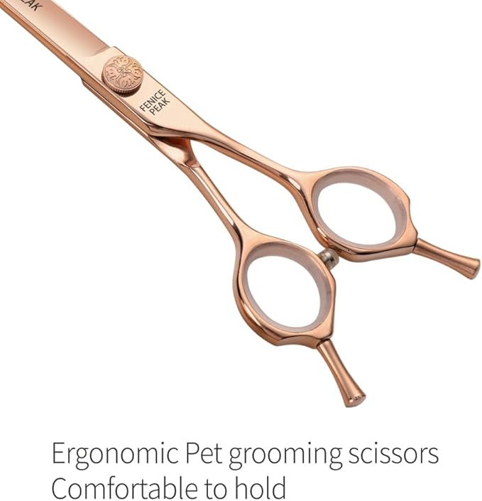 Fenice Peak Champagne Gold Dog Grooming Scissors Set - Curved & Straight Thinning & Chunker Shears, Rose Gold 4PCS Grooming Scissors Kit for Dogs & Cats