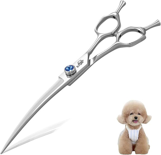 7" Curved Dog Grooming Scissors,25 Degree of Curved Blade,Premium Pet Grooming Shears for Trimming Face and Paws