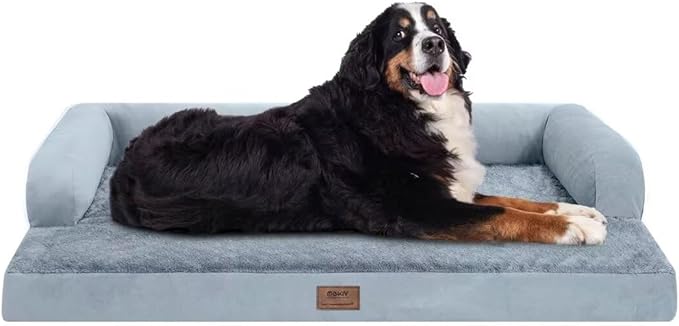 Large Dog Bed Orthopedic Washable, Medium Large XXXLarge Dogs, Orthopedic Grey Dog Bed with Waterproof Cover and Removable Egg Foam, Couch Bed Bolster