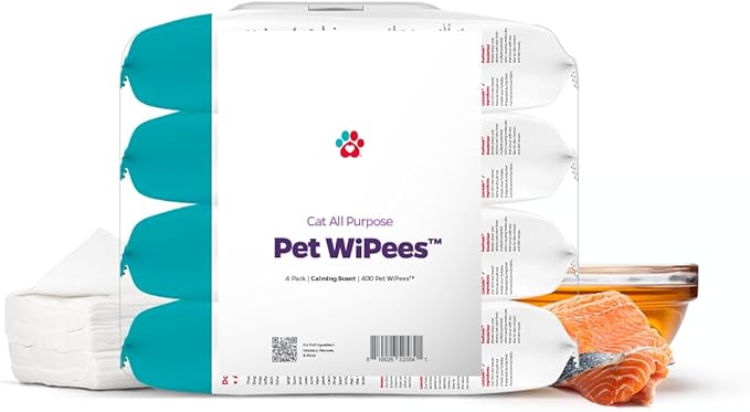 Pet Parents® Pet WiPees™ Cat All Purpose Cat Wipes, Pet Wipes, All Purpose Wipes for Cats & Cat Bath Wipes, Cat Cleaning Wipes (100 Count (Pack of 4), Calming)