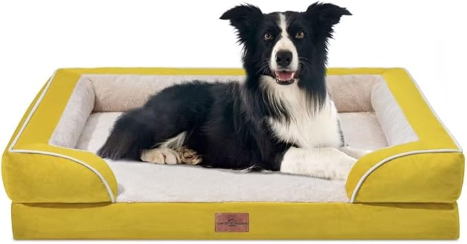 Waterproof Dog Beds Large Sized Dogs, Large Dog Beds Orthopedic Foam, Comfy Pet Bed Sofa with Washable Removable Cover & Non-Slip Bottom(Large,Spicy Mustard)