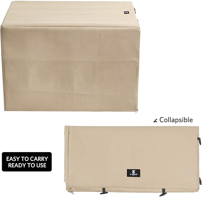 X-ZONE PET Double Door Dog Crate Cover - Polyester Pet Kennel Cover (Fits 24 30 36 42 48 inches Wire Crate) (42Inch, Tan)