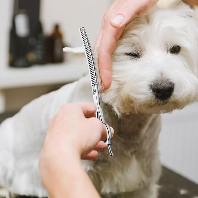 7" Upward Curved Dog Chunker Thinning Scissors Silver Dog Grooming Scissors Professional Blending Texturizing Trimming Shears for Dog Cat Pet Japanese Stainless