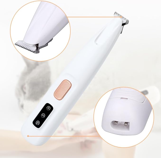 Saffory Paw Trimmer, Upgrade Multifunctional Pet Hair Clippers Waterproof Rechargeable Pet Shaver with LED Light, Pet Paw Trimmer for Paws Eyes Ears Face Rump (1PC), White