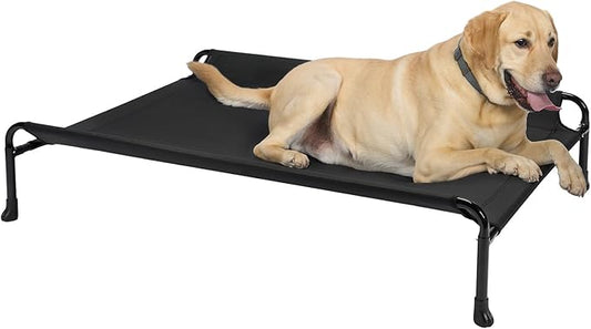 Veehoo Cooling Elevated Dog Bed, Raised Dog Beds for Large Dogs, Outdoor Dog Bed with Guardrail, Upgraded Non-Slip Feet, Breathable Teslin Mesh, Portable Camping Dog Cot, 41 x 27 Inches, Black