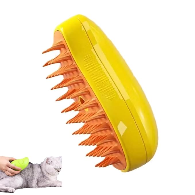 3 in 1 Pet Hair Brush, Steamy Cat Brush for Massage, Multifunctional Hair Brush for Removing Tangled and Loose Hair, Yellow, Hair Removal Comb for Cat and Dog