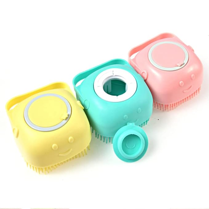 Dog Brush – Cat Brush – Shampoo Dispensing Scrubber – Soft Silicone Design – Hanging Loop – For All Skin Types – Grooming, Deshedding and Exfoliating, Blue