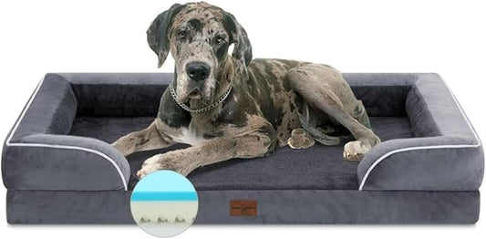 Cooling Dog Bed, Memory Foam Orthopedic Dog Bed for Giant Dogs, XXL Dog Bed for Extra Large Dogs, Waterproof Dog Bed with Bolster & Removable Cover(XX-Large,Leaden Grey)