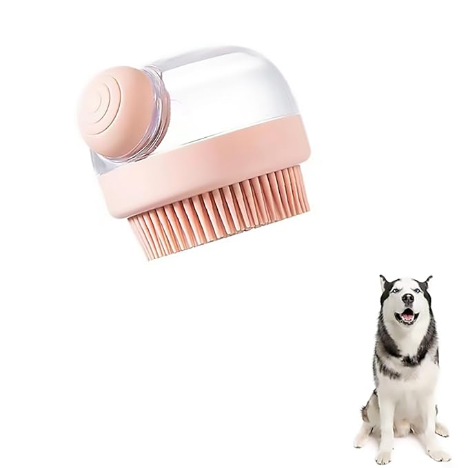 Pet Bath Brush with Soap Dispenser.Dog Bath Brush. Pet Bathing Brush.Cat and Dog Bath Special Silicone Bath Brush, Suitable for Short and Long-Haired Dogs and Cats Shower (Pink)