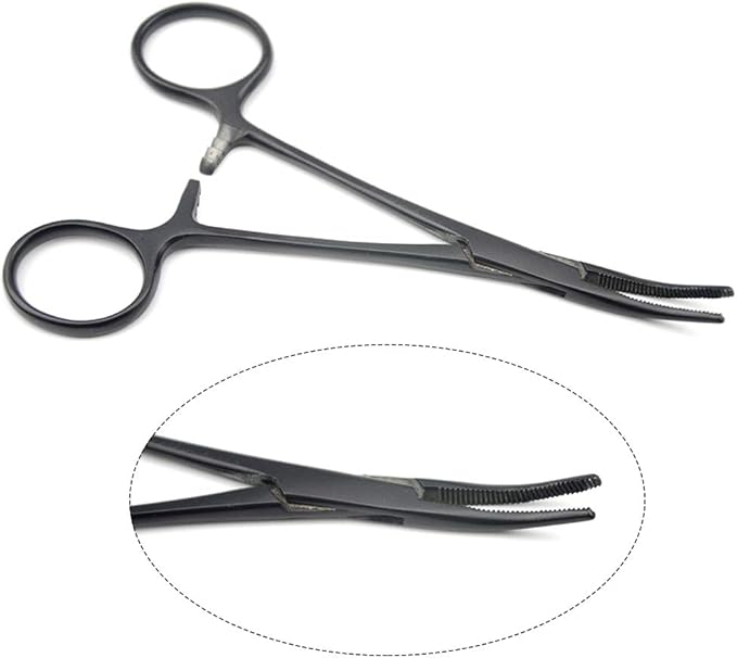 LILYS PET Pet Colourful Stainless Steel Hemostat Hemostatic Forcep,Pet Ear Hair Pull Forcep,Bend head and Straight head kit (Black, 14cm)
