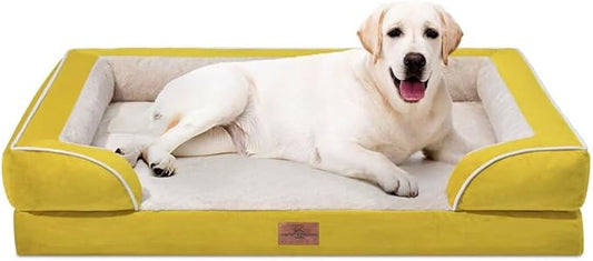 Orthopedic Dog Beds, Jumbo Dog Bed for Extra Large Dogs, Waterproof Dog Bed, PV Washable Dog Sofa Bed with Removable Cover & Non-Slip Bottom(Jumbo,Spicy Mustard)