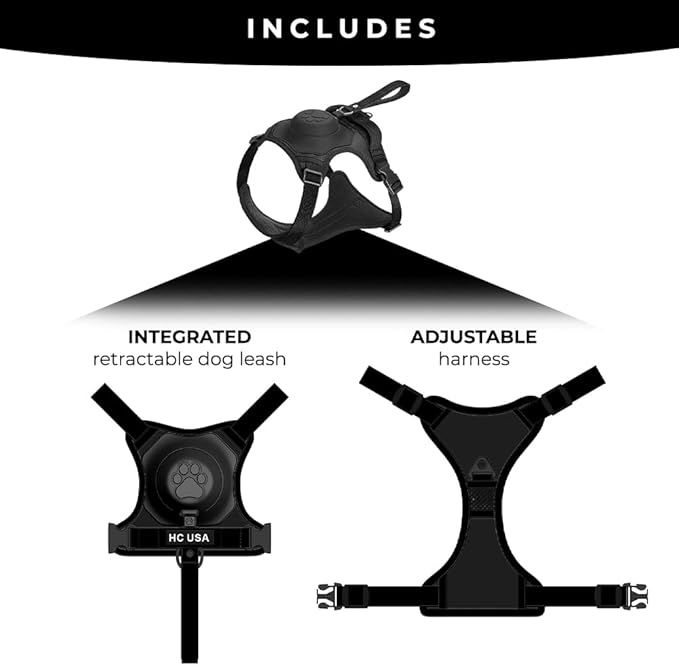 H C USA No Pull Dog Harness with Dog Leash Retractable – Adjustable Dog Harness for Large Dogs with Integrated Leash - Dog Harness and Leash Set with Anti Slip Soft Handle – Comfortable and Safe