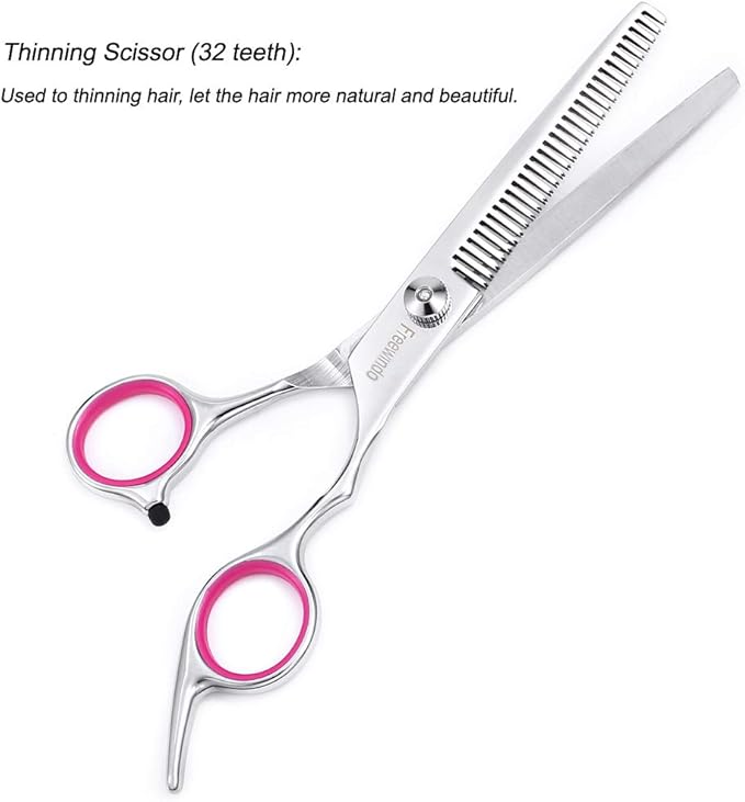 Dog Grooming Scissors Kit with Safety Round Tip, Heavy Duty Stainless Steel Dog Scissors Set Include Straight Scissors, Curved Scissors, Thinning Shears and Comb for Dog Cat Hair Care