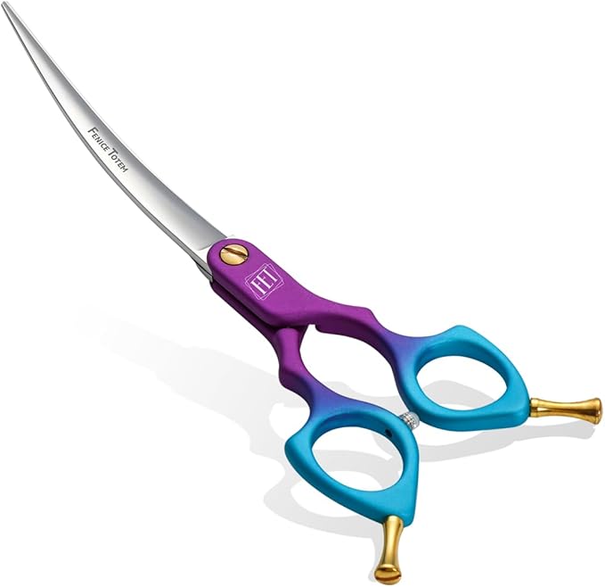 Fenice Dog Grooming Curved Scissors: 6.5" Pet Self-sharpening Split Finishing Shears for Dogs' Faces and Eyes Lightweight Ideal for Tight Spaces and Detailed Grooming Japan VG10 Alloy Steel 63HRC