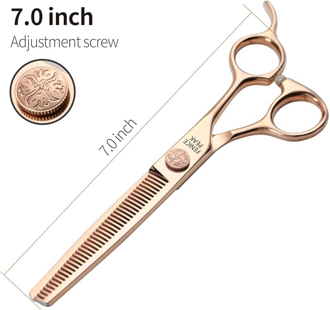 Fenice Peak Thinning Dog Grooming Scissors Champagne Gold 440C Stainless Steel Thinning Shears for Dogs and Cats 35% Thinning Rate
