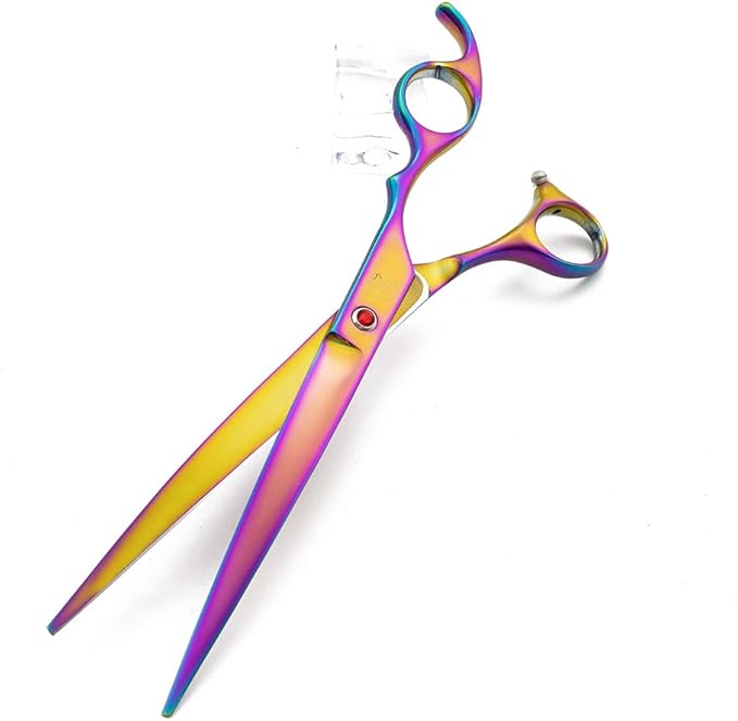 Moontay Professional 8.0" Dog Grooming Scissors Set, 4-pieces Straight, Upward Curved, Downward Curved, Thinning/Blending Shears for Dog, Cat and Pets, JP Stainless Steel, Multicolour