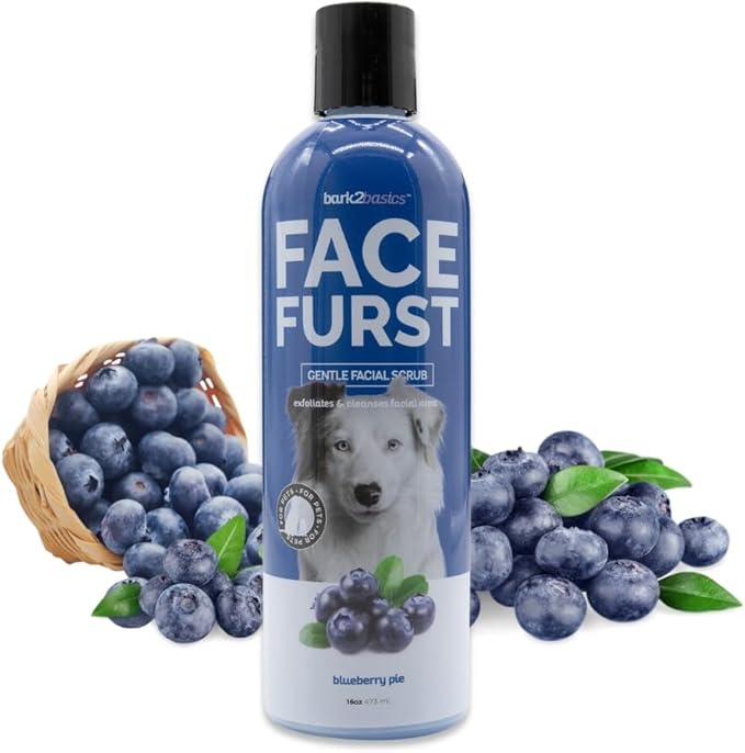 Bark2Basics Face Furst Scrub Dog Shampoo - 16 oz, Exfoliates and Gently Cleans Facial Area, Helps Remove Tear Stains, Blueberry Facial