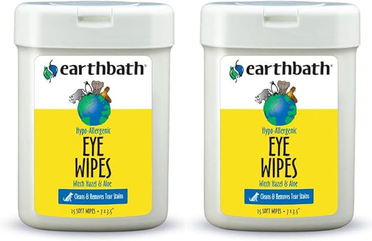 earthbath, Hypo-Allergenic Pet Eye Wipes - Fragrance Free Tear Stain Remover for Dogs Cats, Puppies and Kittens, Made in USA, 100% Cruelty Free - 30 Count (2 Pack)