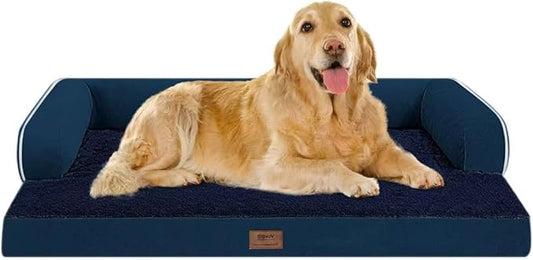 Large Dog Bed Orthopedic Washable | Beds Bolster Pet - XXL Large Big Dogs - Memory Foam - Couch Sofa - Waterproof with Removable Cover | Navy Blue Dog Bed
