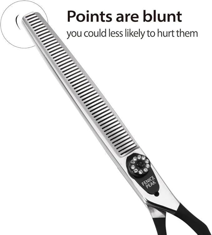 Fenice Peak 7.0'' Dog Thinning Scissors For Grooming 440C Stainless Steel Black Non-Slip Handle Sharp Blades Professional Pet Trimming Scissors for Cats Thinning Rate 35%