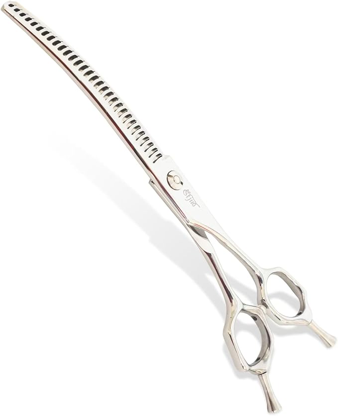 Professional Dog Grooming Scissors, Japanese 440C Stainless Steel, 62 HRC Hardness, Curved Chunker
