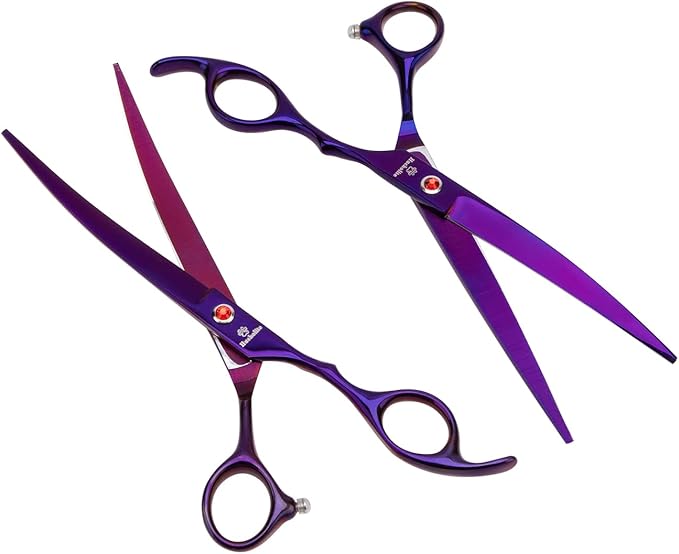 8.0 in 9CR Titanium Professional dog grooming scissors set,Grooming Scissors for Dogs Cats,Pet nail clippers,Shears, Straight,Curved,Thinning Shears,Comb for Full Body,Face, Nose,Ear,Paw