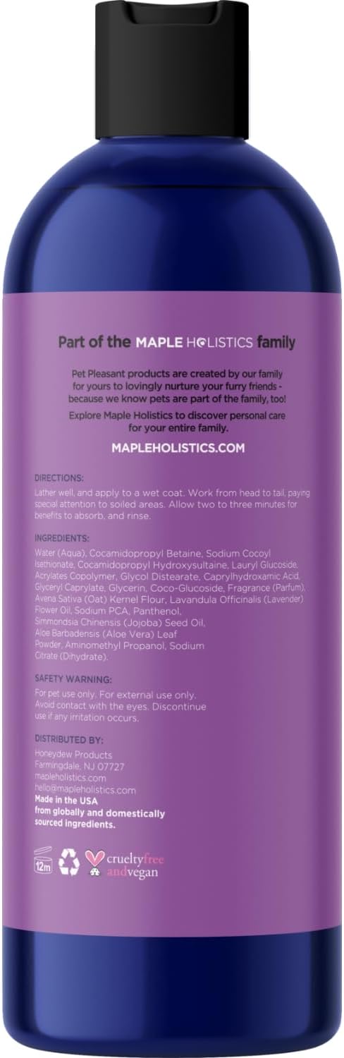 Soothing Oatmeal Shampoo for Dogs - Cleansing and Moisturizing Aloe & Oatmeal Dog Shampoo for Smelly Dogs of all Ages & Breeds - Gentle Sulfate and Paraben Free Dog Wash Made in USA (Lavender Vanilla)