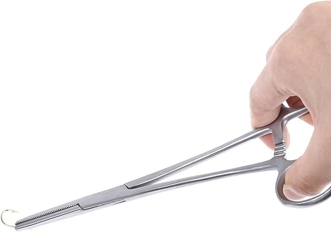 Forceps, Stainless Steel Dog Cat Pet Scissors Ear Hair Clamp Fishing Scissors Tools (12.5CM straight)