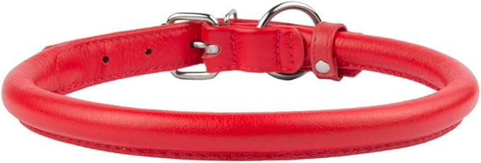 CollarDirect Rolled Leather Dog Collar, Soft Padded Round Puppy Collar, Handmade Genuine Leather Collar Dog Small Large Cat Collars 13 Colors (6-7 Inch, Red Textured)