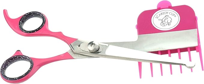 SCAREDY CUT Silent Pet Grooming Kit for Dog, Cat and All Pet Grooming - A Quiet Alternative to Electric Clippers for Sensitive Pets (Left-Handed Pink)