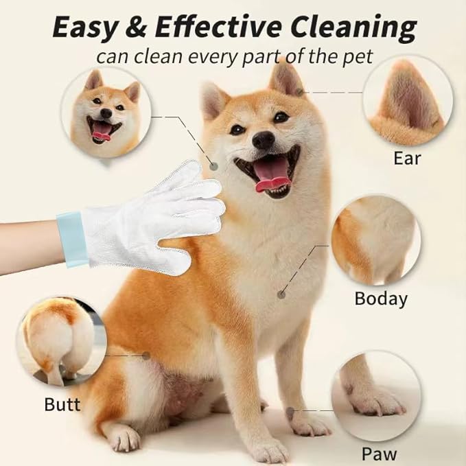 Pet Grooming Glove Wipes Combination,Pet Bathing Wipes for Dogs & Cats, Cleaning & Deodorizing Grooming Gloves, Nourish Fur Glove Wipes for Daily Care and Traveling, Rinse Free.12PCS, white